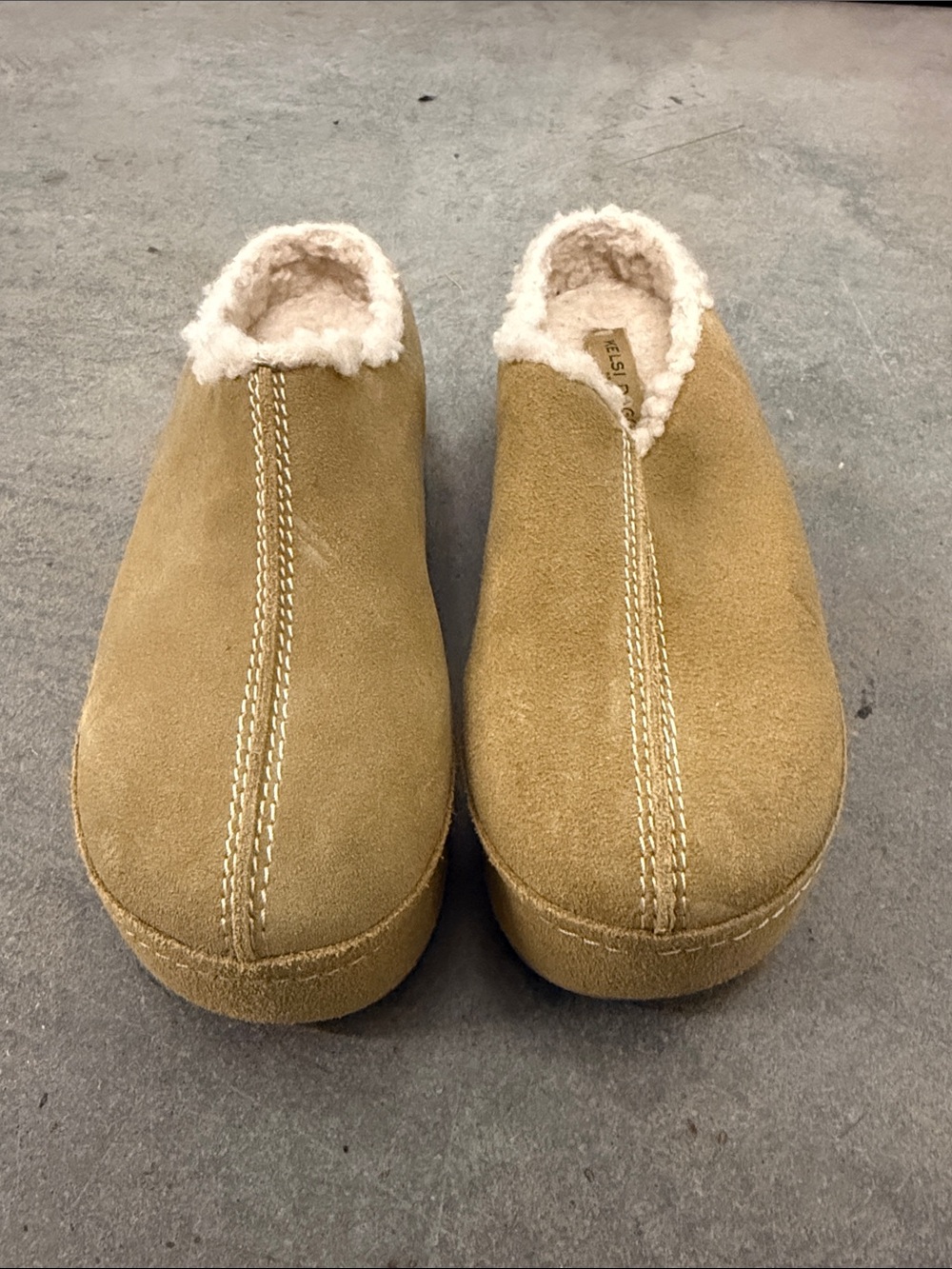 Kelsi Dagger Tan Suede Shearling-Lined Mules